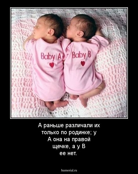 А раньше различали их только по родинке; у А она на правой щечке, а у В ее нет.