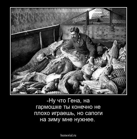 -Ну что Гена, на гармошке  ты конечно не плохо играешь, но сапоги на зиму мне нужнее. 