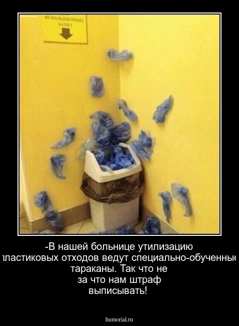 -В нашей больнице утилизацию пластиковых отходов ведут специально-обученные тараканы. Так что не за что нам штраф выписывать!