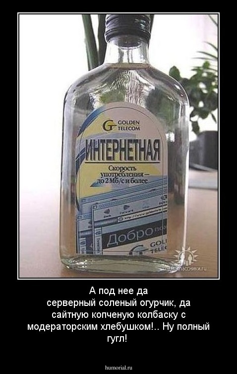 А под нее да серверный соленый огурчик, да сайтную копченую колбаску с модераторским хлебушком!.. Ну полный гугл!