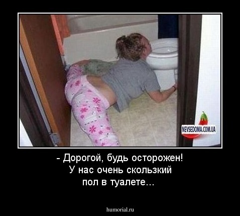 - Дорогой, будь осторожен! У нас очень скользкий пол в туалете...