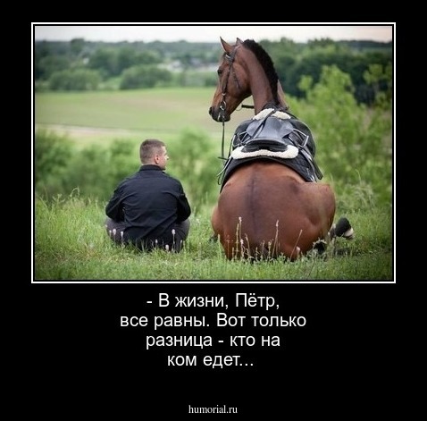 - В жизни, Пётр, все равны. Вот только  разница - кто на ком едет...