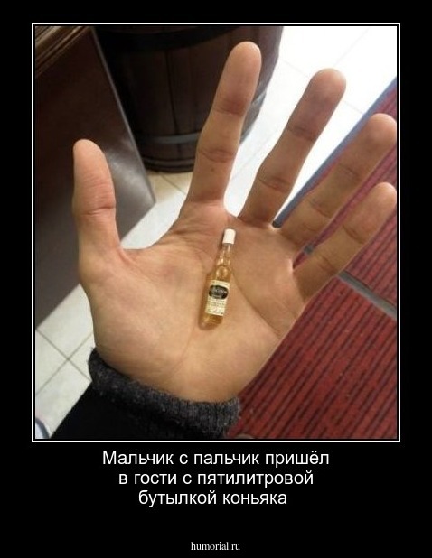 Мальчик с пальчик пришёл в гости с пятилитровой бутылкой коньяка