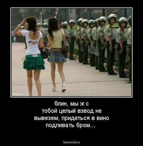 блин, мы ж с тобой целый взвод не вывезем, придеться в вино подливать бром...