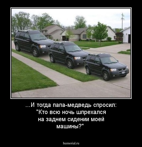 ...И тогда папа-медведь спросил: "Кто всю ночь шпрехался на заднем сидении моей машины?" 