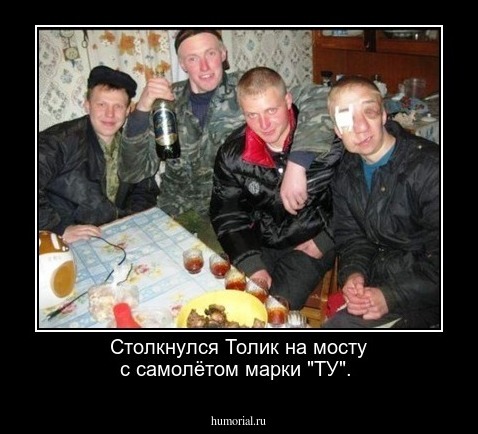 Столкнулся Толик на мосту с самолётом марки "ТУ".