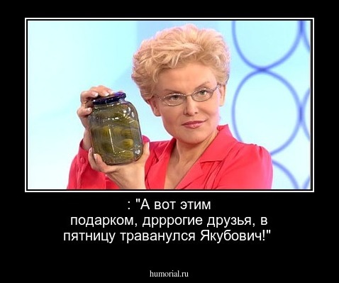 : "А вот этим подарком, дрррогие друзья, в пятницу траванулся Якубович!"