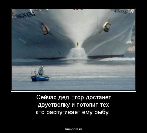 Сейчас дед Егор достанет двустволку и потопит тех кто распугивает ему рыбу.