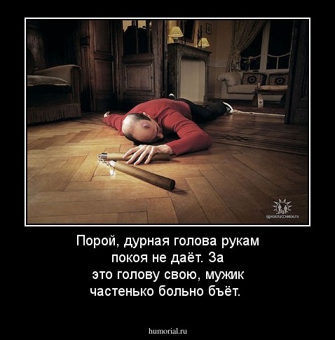Порой, дурная голова рукам покоя не даёт. За это голову свою, мужик частенько больно бъёт.