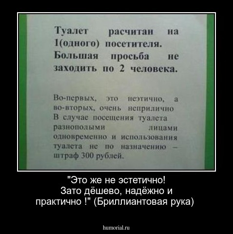 "Это же не эстетично! Зато дёшево, надёжно и практично !" (Бриллиантовая рука)