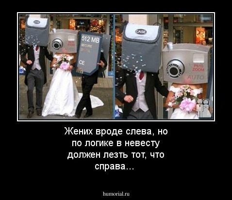 Жених вроде слева, но по логике в невесту должен лезть тот, что справа...