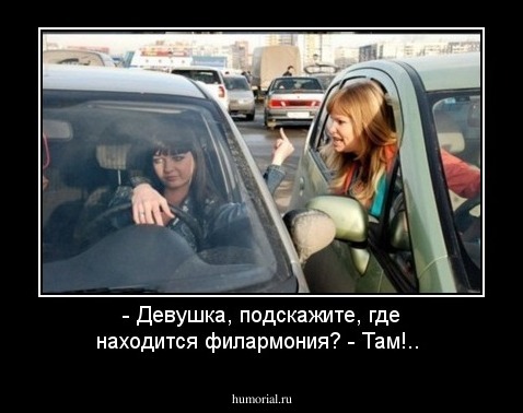  - Девушка, подскажите, где находится филармония?
 - Там!..