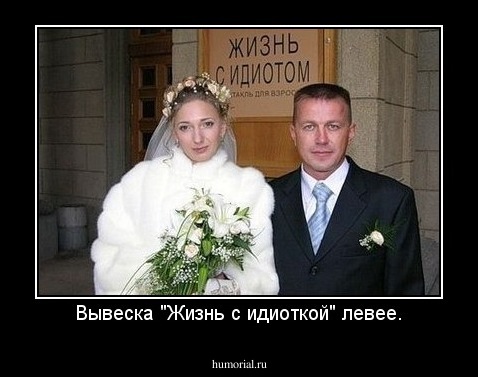 Вывеска "Жизнь с идиоткой" левее.