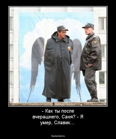 - Как ты после вчерашнего, Саня?
- Я умер, Славик...