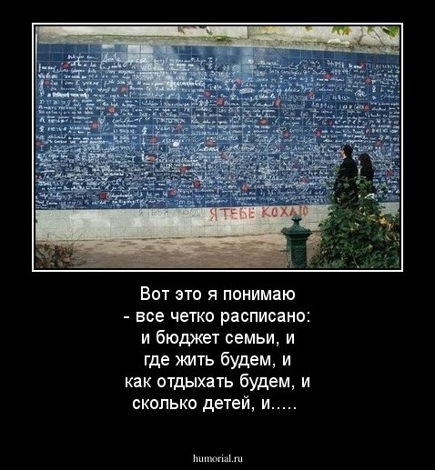 Вот это я понимаю - все четко расписано: и бюджет семьи, и где жить будем, и как отдыхать будем, и сколько детей, и.....