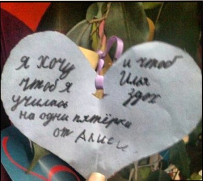 Дорогая Алиса! Одно желание выполнил. На пятерки придётся учиться самой или ждать до следующего Нового года. Дед Мороз.